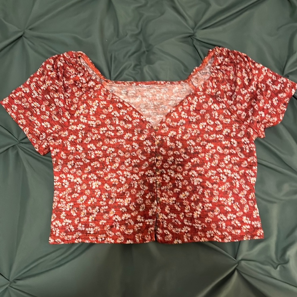 Gently Used Red Floral Crop Top!